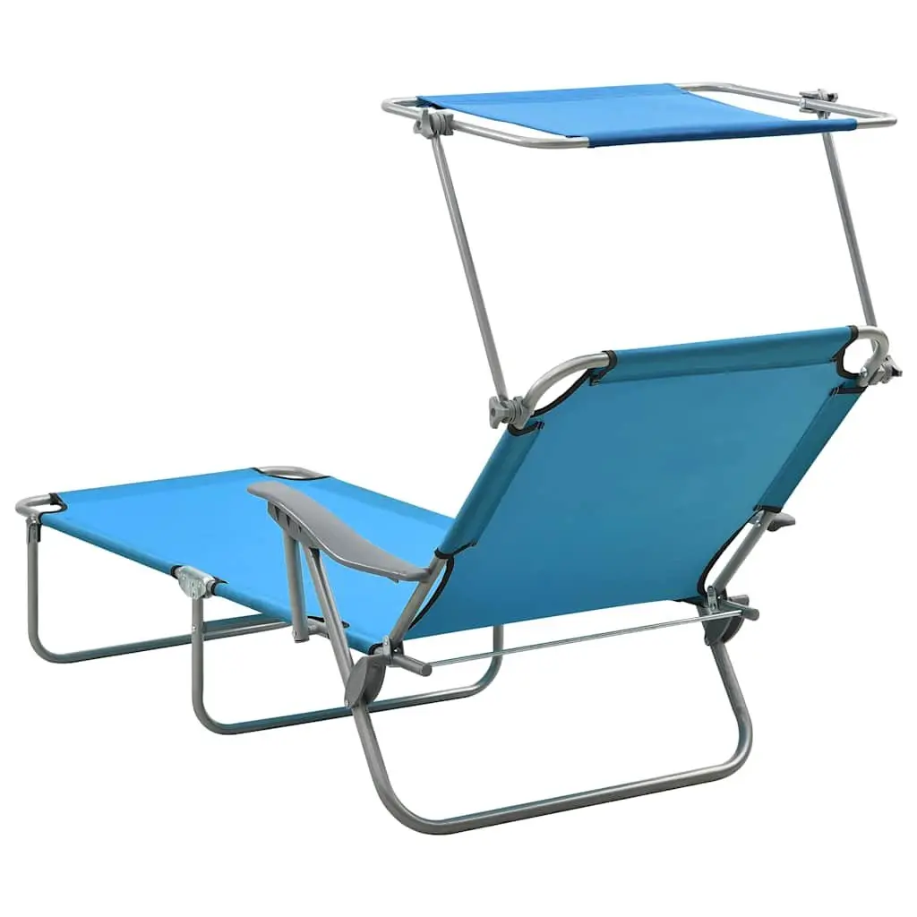 Foldable Sun Lounger Adjustable Backrest Canopy Outdoor Garden Beach Bed Blue