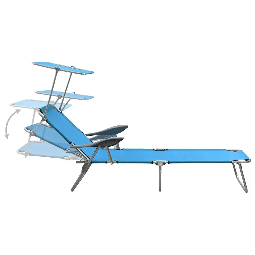 Foldable Sun Lounger Adjustable Backrest Canopy Outdoor Garden Beach Bed Blue