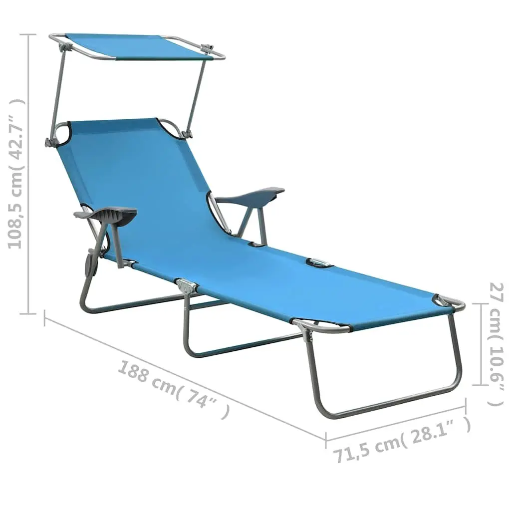Foldable Sun Lounger Adjustable Backrest Canopy Outdoor Garden Beach Bed Blue