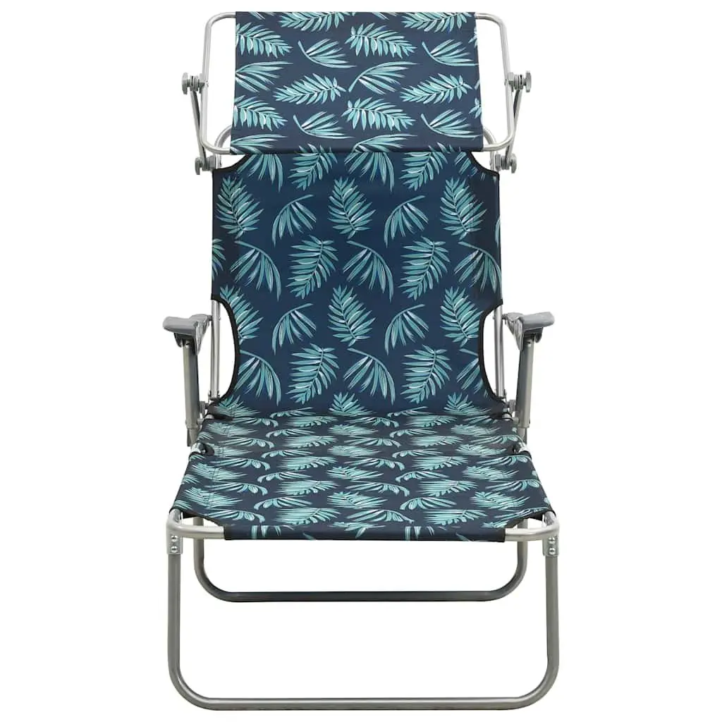 Sun Lounger with Canopy Adjustable Backrest Foldable Beach Garden Lounger Green