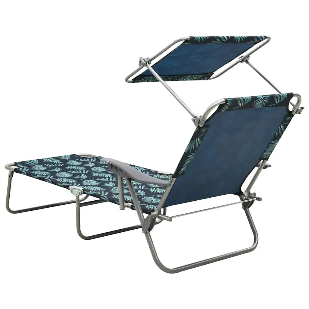 Sun Lounger with Canopy Adjustable Backrest Foldable Beach Garden Lounger Green