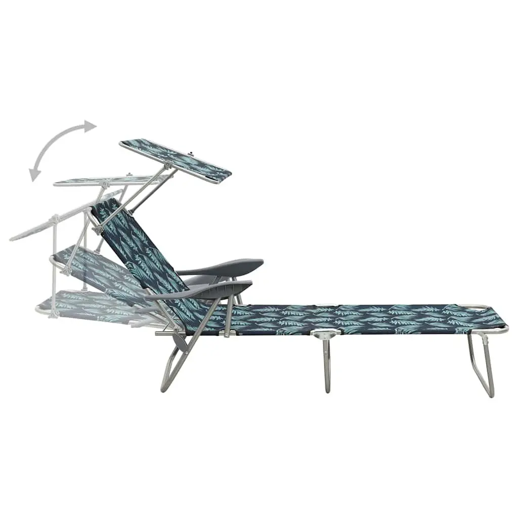 Sun Lounger with Canopy Adjustable Backrest Foldable Beach Garden Lounger Green