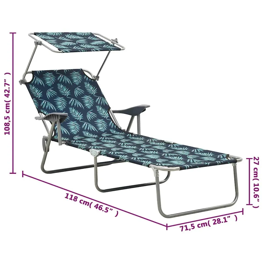 Sun Lounger with Canopy Adjustable Backrest Foldable Beach Garden Lounger Green