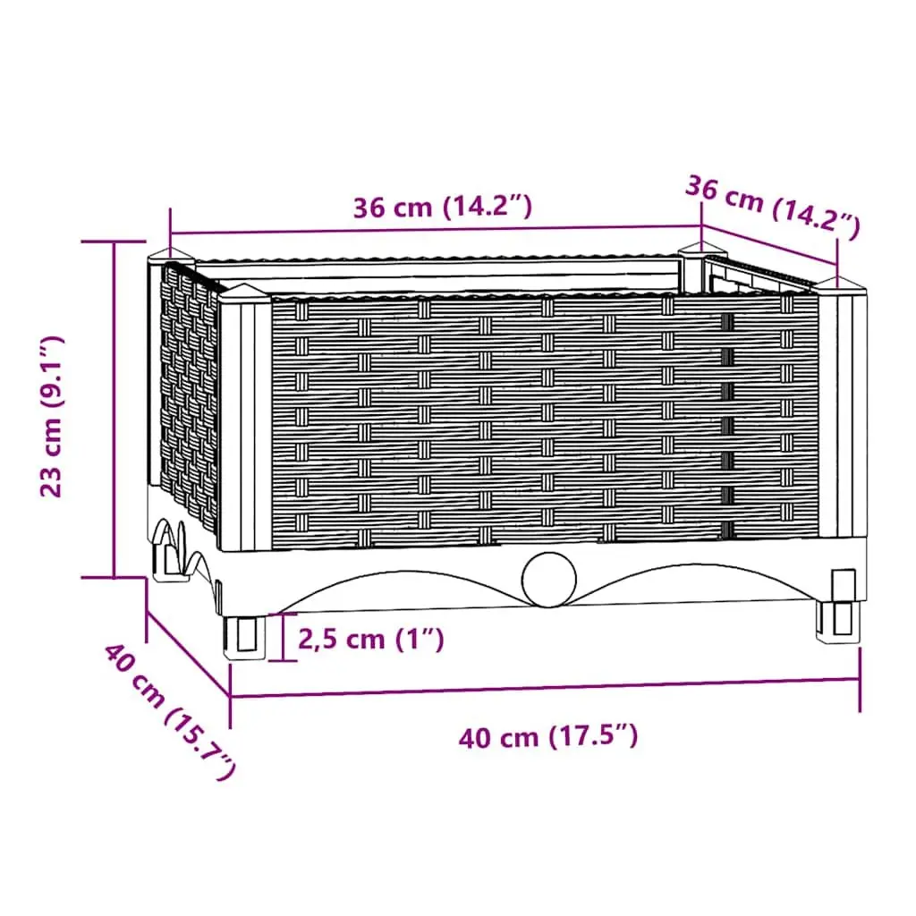 Polypropylene Raised Planter Outdoor 40x40x23cm Grey for Garden Balcony Patio