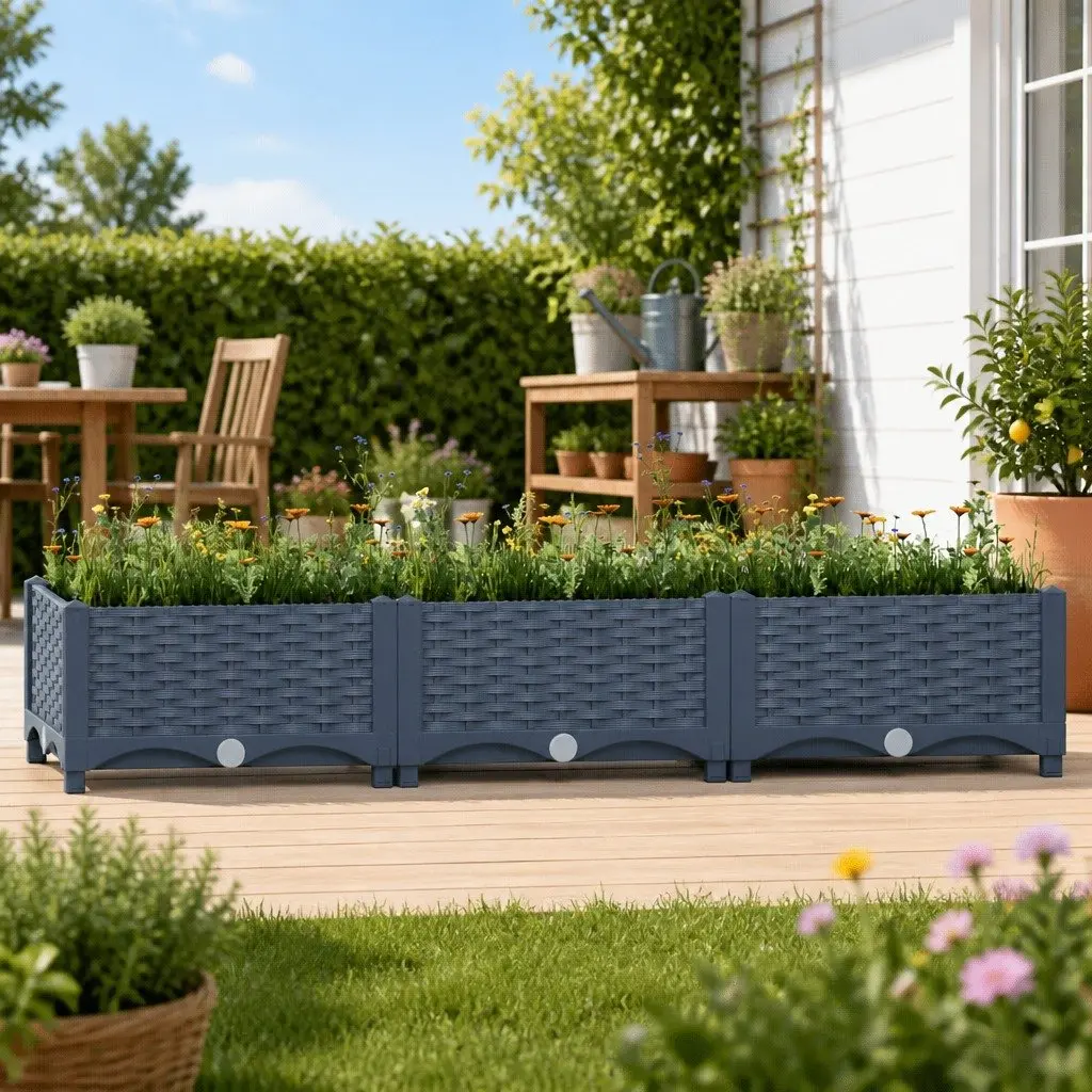 Garden Planter Box Outdoor Polypropylene Grey 120x40x23cm Spacious for Vegetables Flowers Herbs