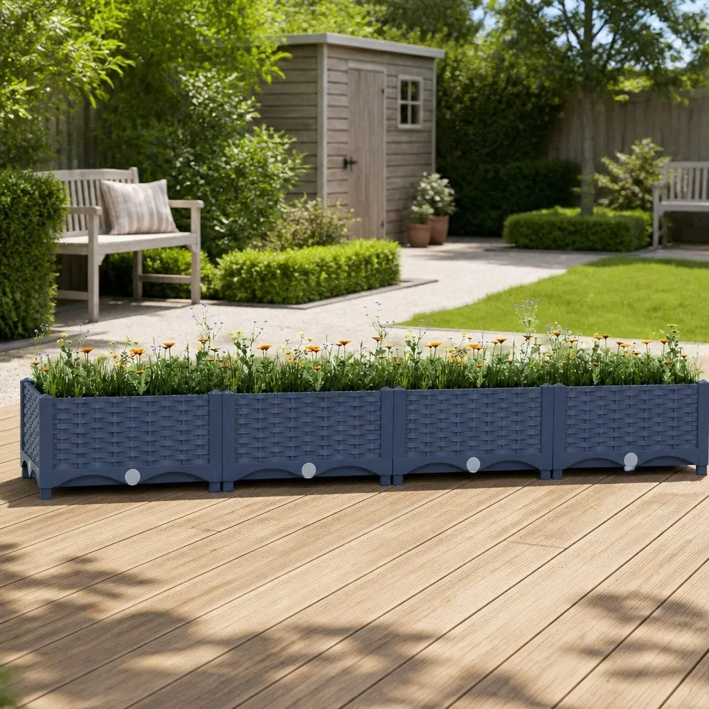 Planter Box Raised Garden Bed Grey Polypropylene 160x40x23cm Outdoor Use