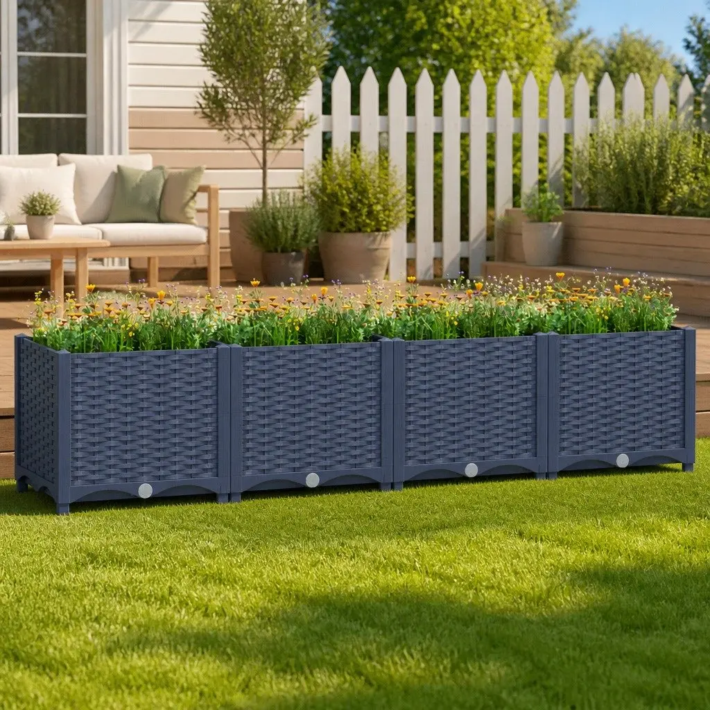 Raised Bed Planter Polypropylene Blue Outdoor Vegetables Flowers 160x40x38cm