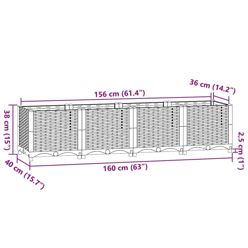 Raised Bed Planter Polypropylene Blue Outdoor Vegetables Flowers 160x40x38cm