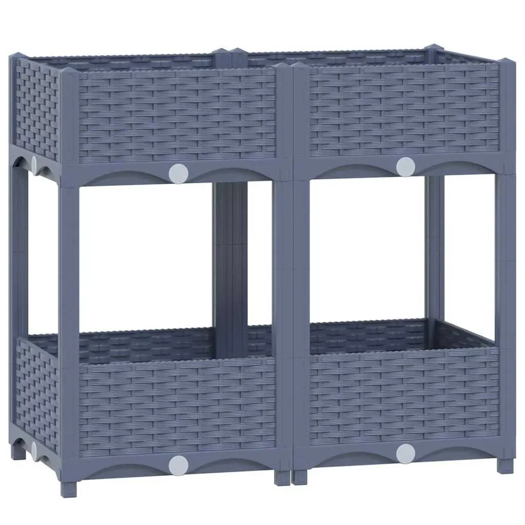 Outdoor Raised Planter Grey Polypropylene 80L x 40W x 71H cm with 2 Shelves for Gardening Balcony Patio