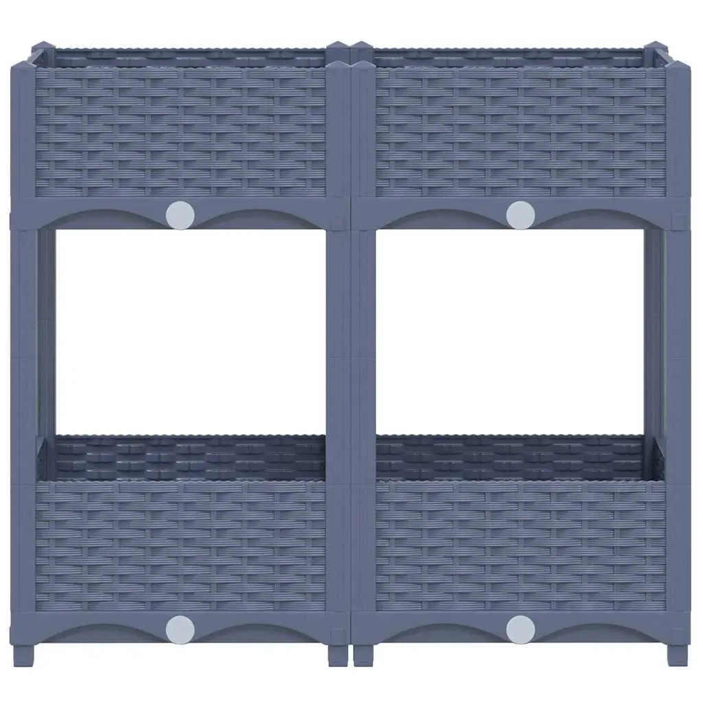Outdoor Raised Planter Grey Polypropylene 80L x 40W x 71H cm with 2 Shelves for Gardening Balcony Patio