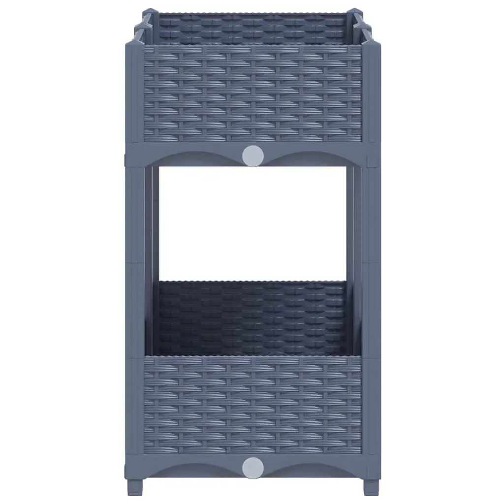 Outdoor Raised Planter Grey Polypropylene 80L x 40W x 71H cm with 2 Shelves for Gardening Balcony Patio