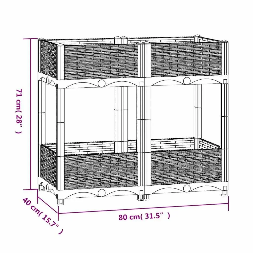 Outdoor Raised Planter Grey Polypropylene 80L x 40W x 71H cm with 2 Shelves for Gardening Balcony Patio