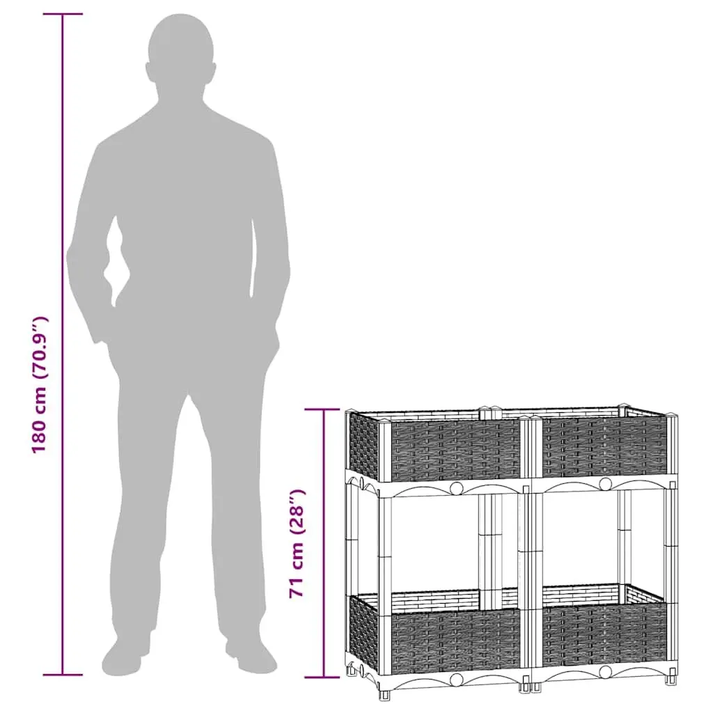 Outdoor Raised Planter Grey Polypropylene 80L x 40W x 71H cm with 2 Shelves for Gardening Balcony Patio