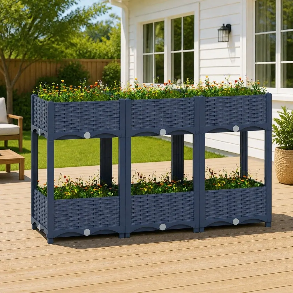 Raised Garden Bed Planter Polypropylene 120x40x71cm Grey Two Shelf