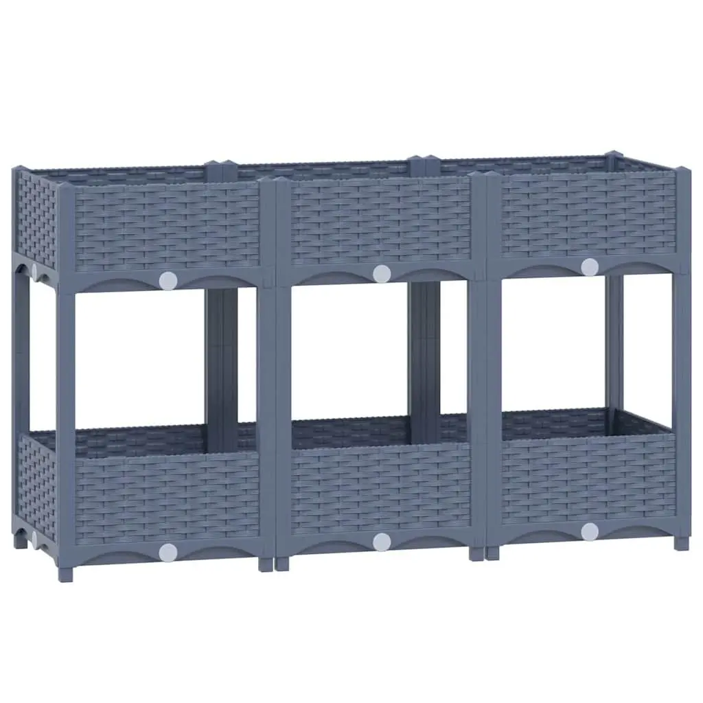 Raised Garden Bed Planter Polypropylene 120x40x71cm Grey Two Shelf