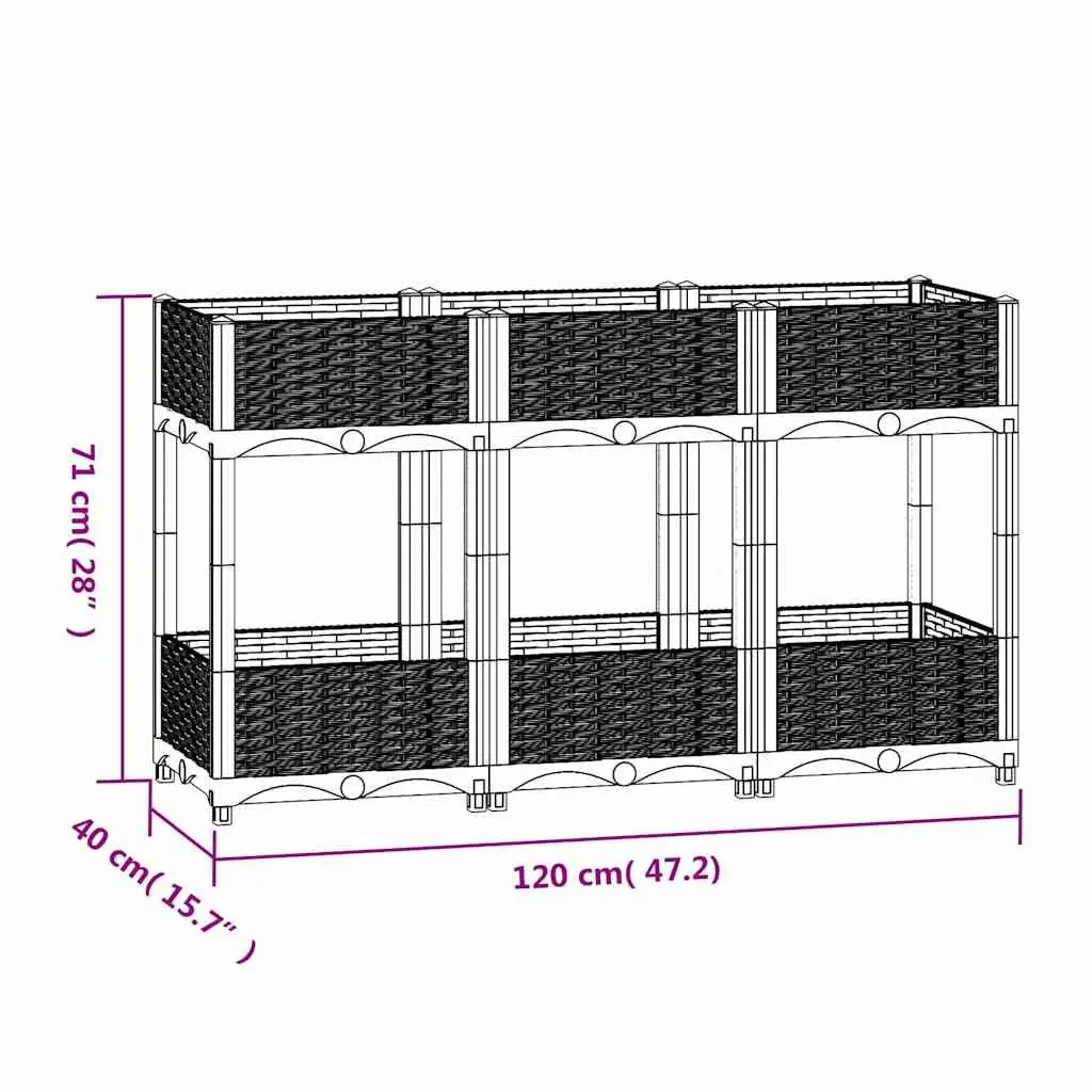 Raised Garden Bed Planter Polypropylene 120x40x71cm Grey Two Shelf