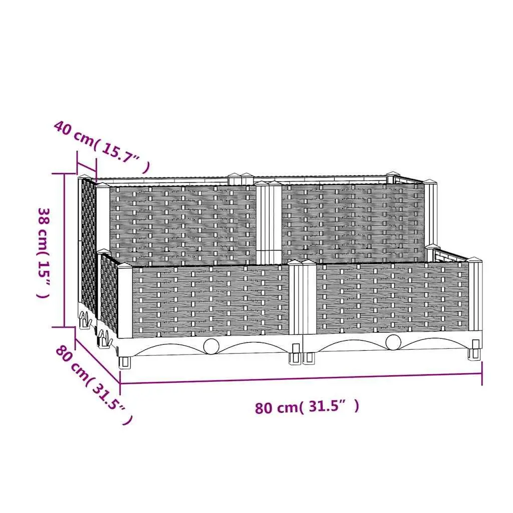 Outdoor Grey Raised Planter Polypropylene 80x80x38cm for Flowers Herbs and Vegetables