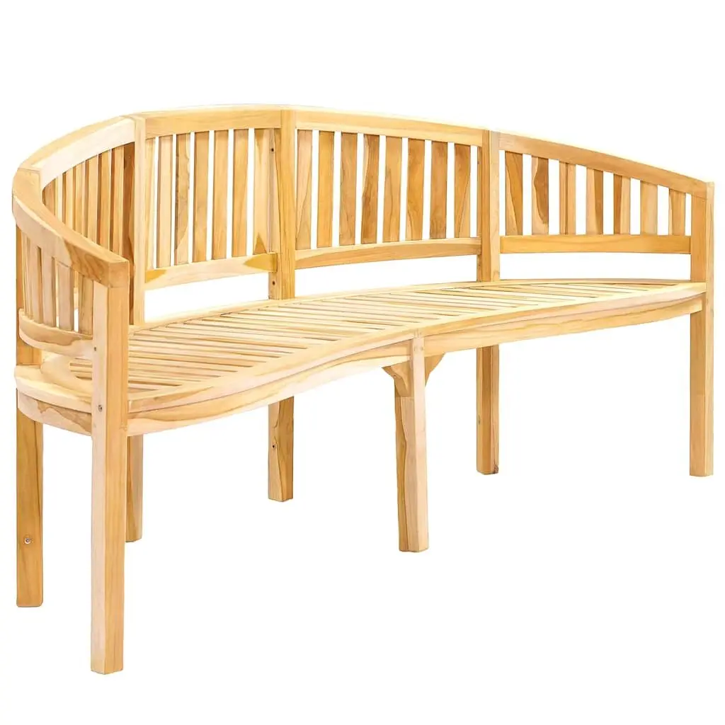 Banana Bench Teak Wood 200cm Curved Outdoor Garden Seating Brown