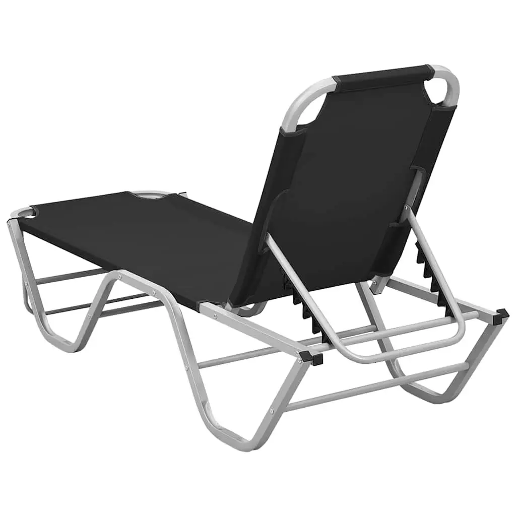 Sun Lounger Adjustable Reclining Chair Aluminium Frame Textilene Fabric Black