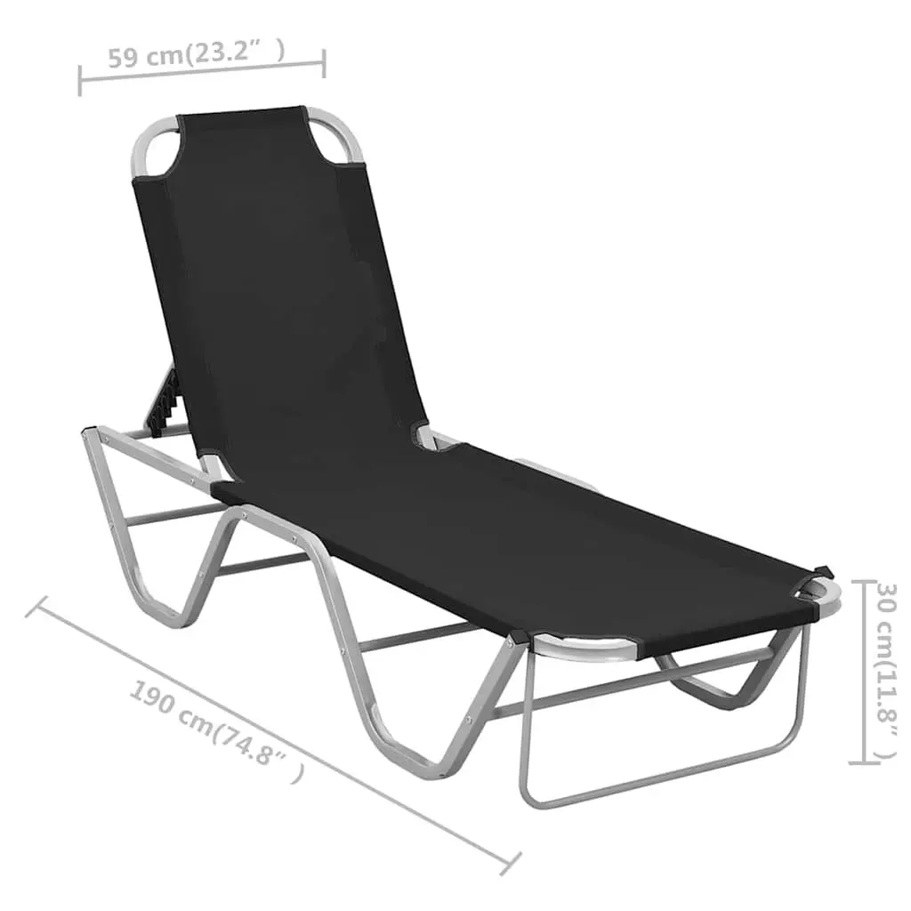 Sun Lounger Adjustable Reclining Chair Aluminium Frame Textilene Fabric Black