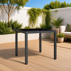 Garden Table Outdoor Patio Furniture Black Poly Rattan 90x90x75cm Tempered Glass