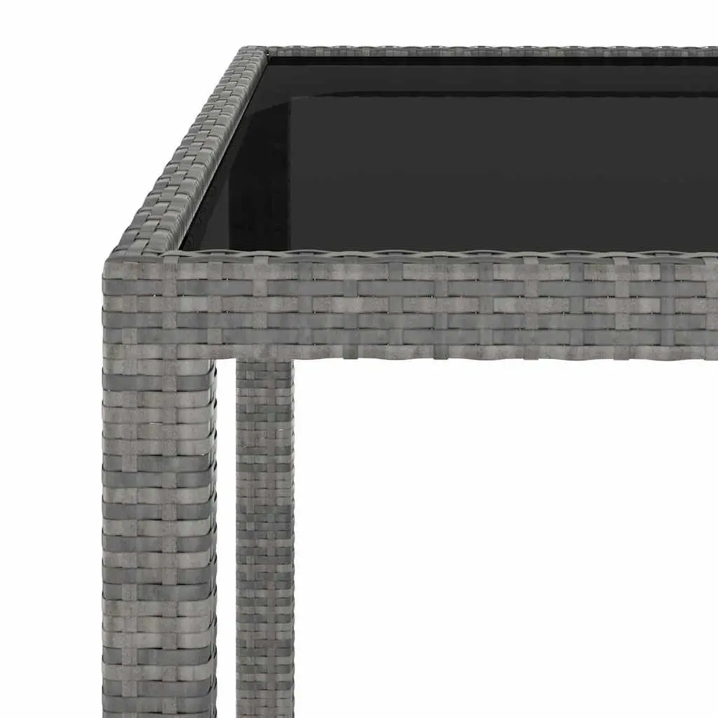 Garden Table Poly Rattan Tempered Glass 90x90x75cm Grey