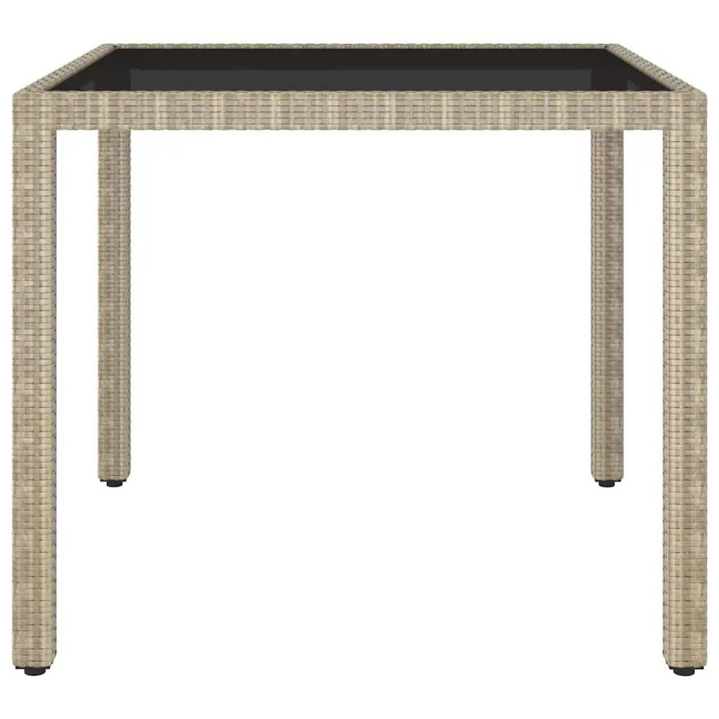 Garden Table Outdoor Patio Furniture Poly Rattan Beige 90x90x75cm Tempered Glass