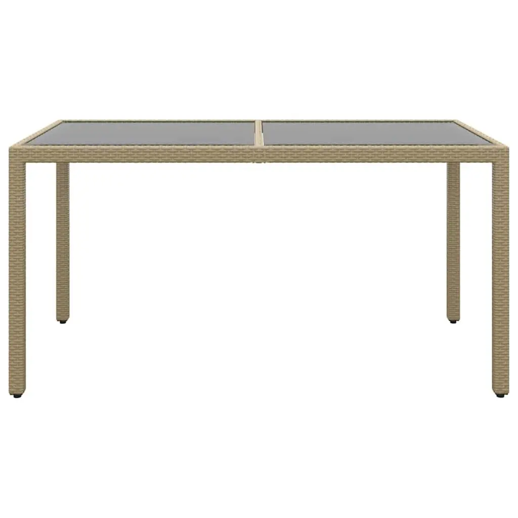 Garden Table Poly Rattan Powder Coated Steel 150x90x75cm Beige Tempered Glass