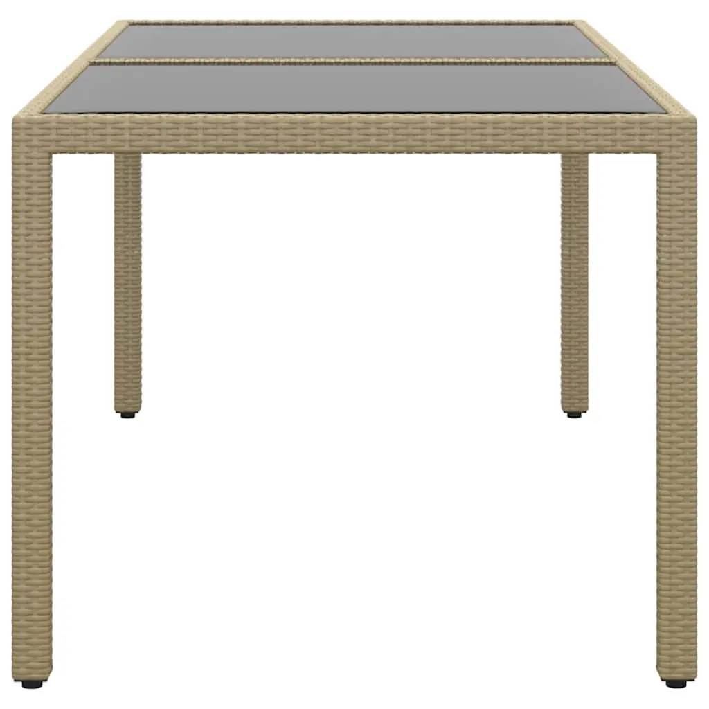 Garden Table Poly Rattan Powder Coated Steel 150x90x75cm Beige Tempered Glass