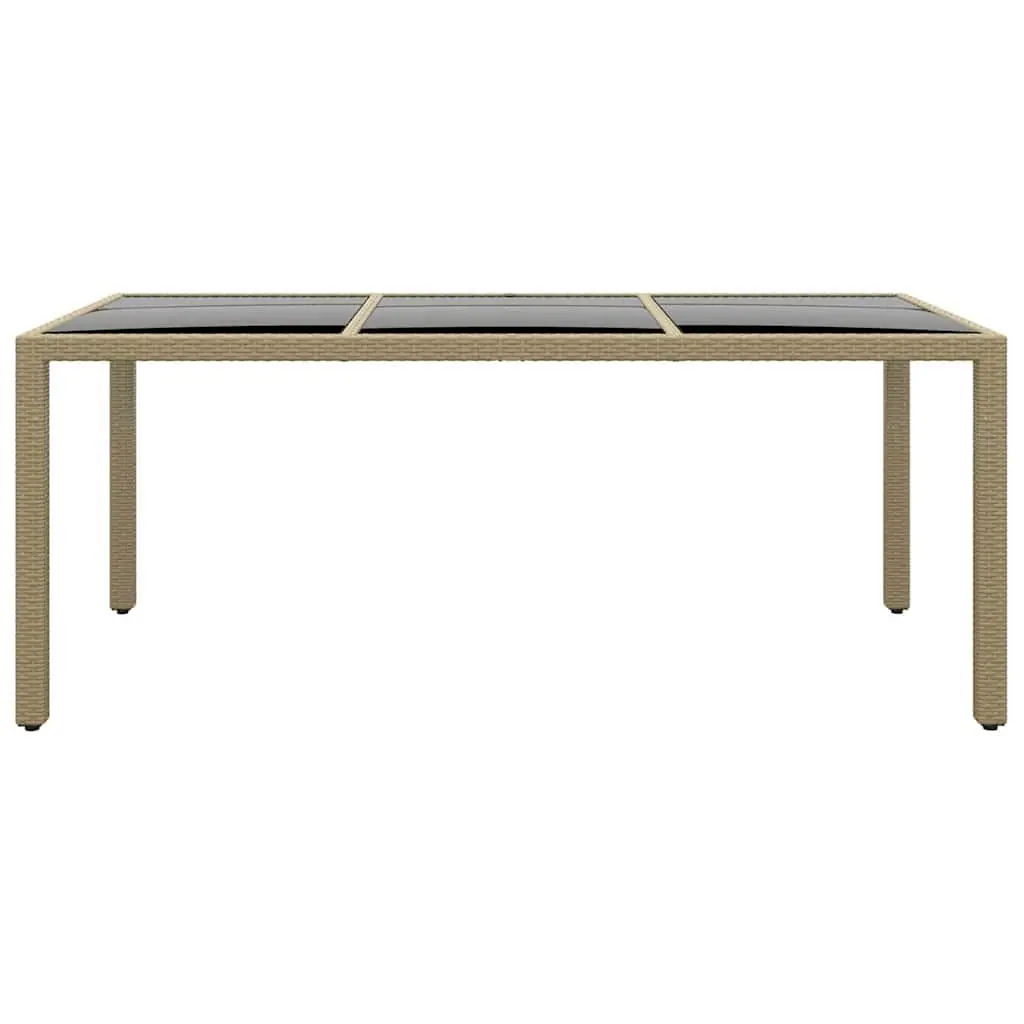 Garden Table Poly Rattan Beige 190x90x75cm Tempered Glass Outdoor Furniture