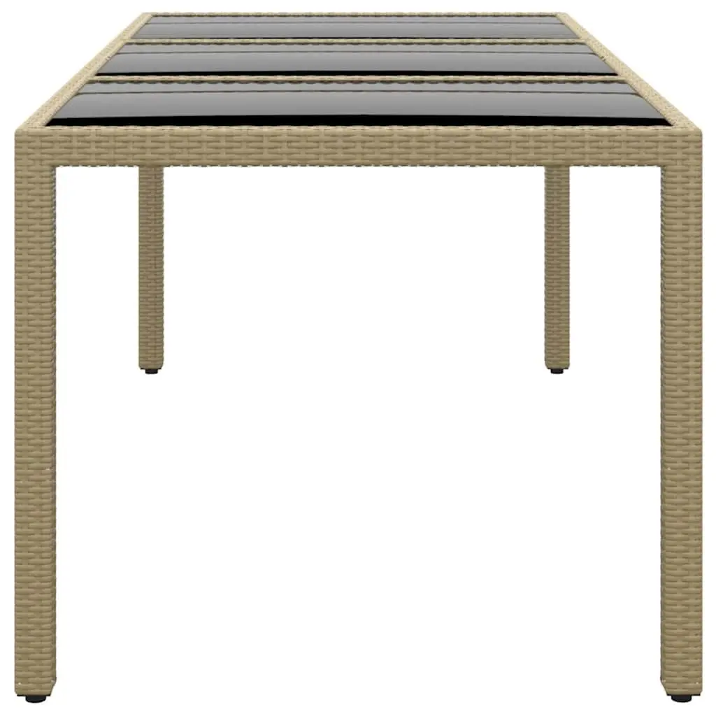 Garden Table Poly Rattan Beige 190x90x75cm Tempered Glass Outdoor Furniture