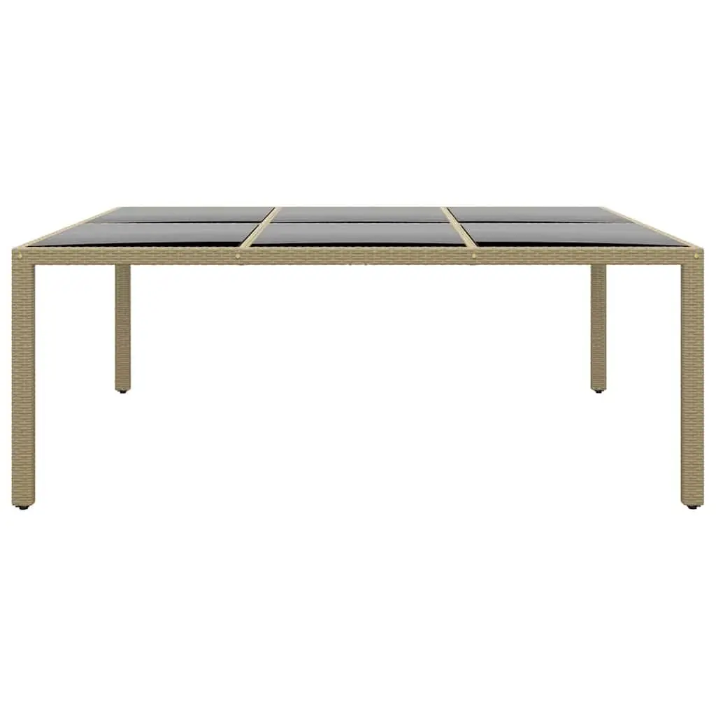 Outdoor Garden Table 200x150cm Tempered Glass Top Poly Rattan Frame Patio
