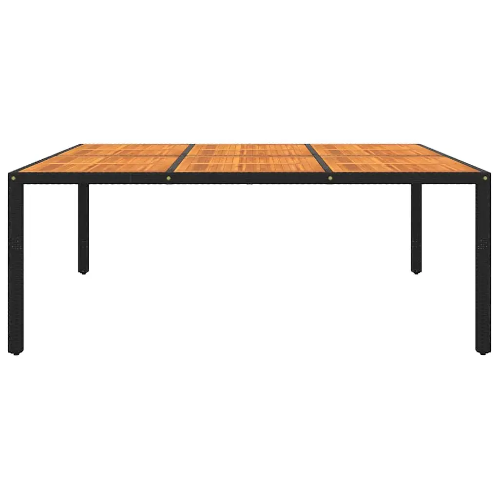 Patio Table Black Acacia Wood 200x150cm Poly Rattan Steel Frame Outdoor Furniture