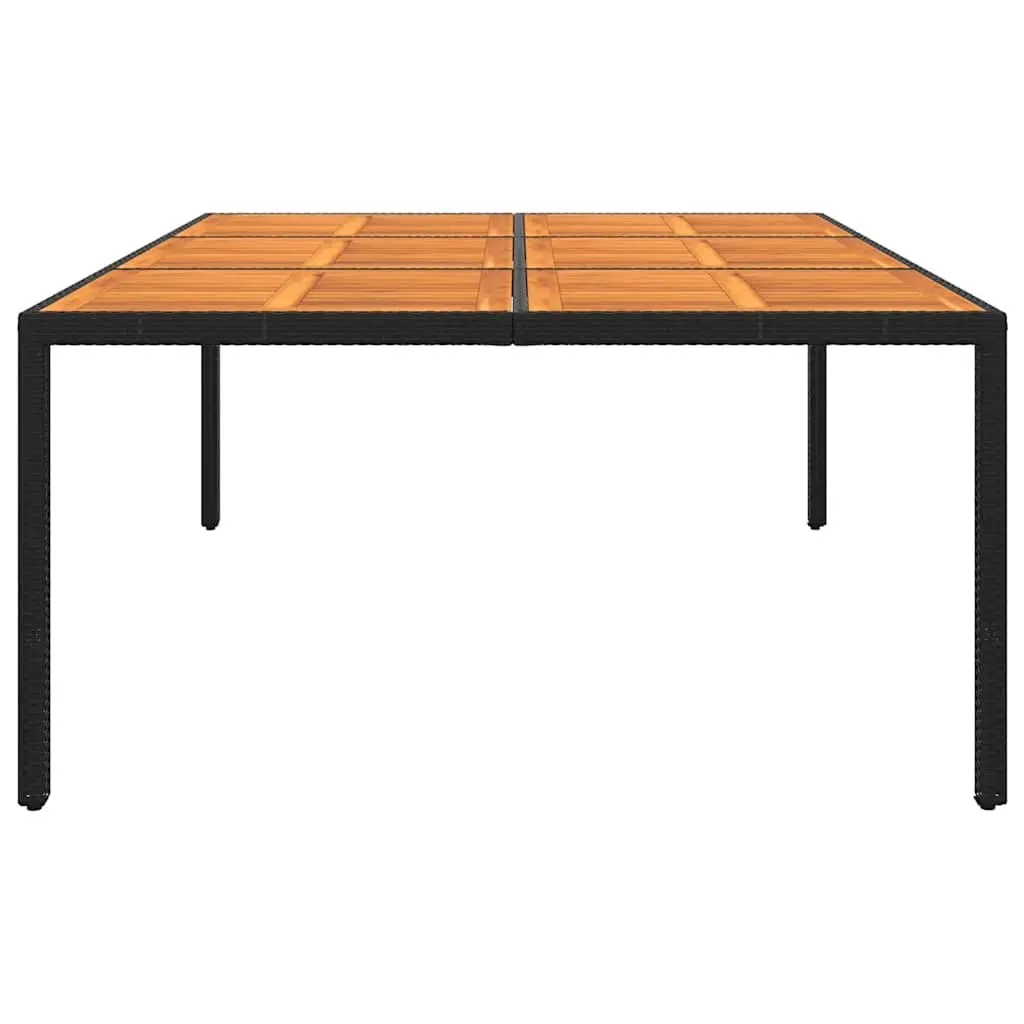 Patio Table Black Acacia Wood 200x150cm Poly Rattan Steel Frame Outdoor Furniture