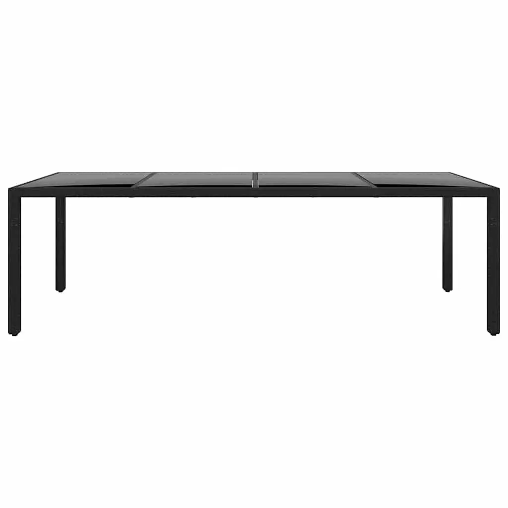 Garden Table Outdoor Patio Dining Tempered Glass Poly Rattan Black 250x100cm
