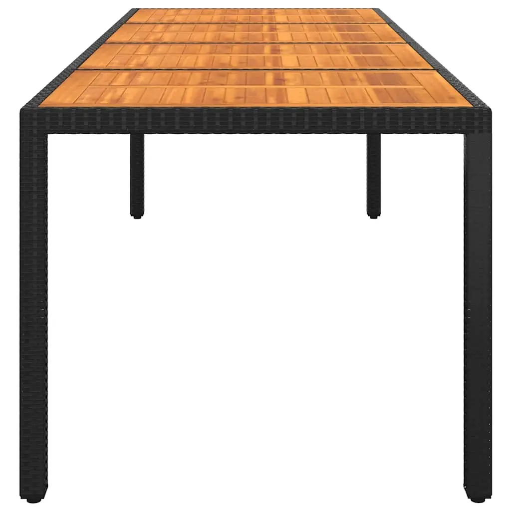 Garden Table 250x100x75cm Acacia Wood Poly Rattan Outdoor Patio Furniture Black