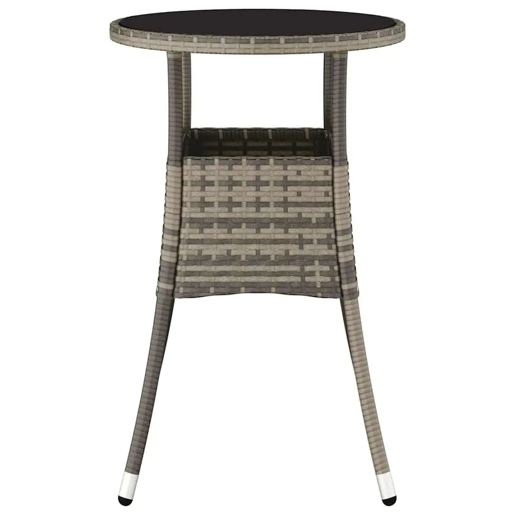 Outdoor Table Poly Rattan Grey 60cm Tempered Glass Top Garden Patio Furniture