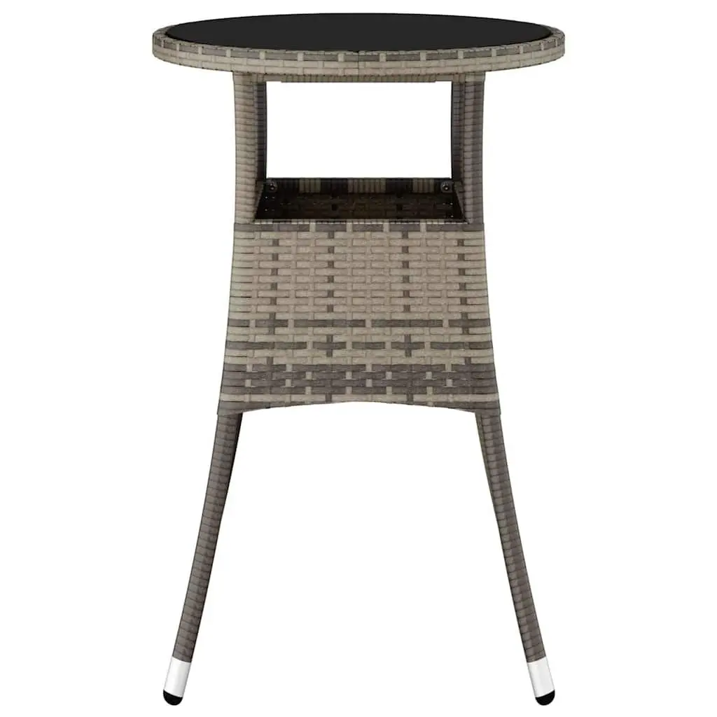Outdoor Table Poly Rattan Grey 60cm Tempered Glass Top Garden Patio Furniture