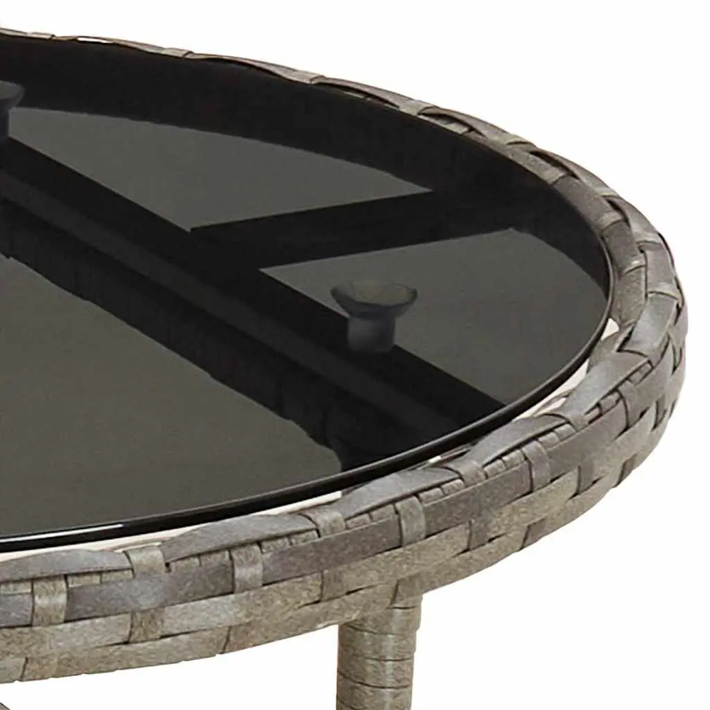 Outdoor Table Poly Rattan Grey 60cm Tempered Glass Top Garden Patio Furniture