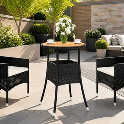 Garden Table Ø60x75 cm Acacia Wood Poly Rattan Black Outdoor Patio Furniture