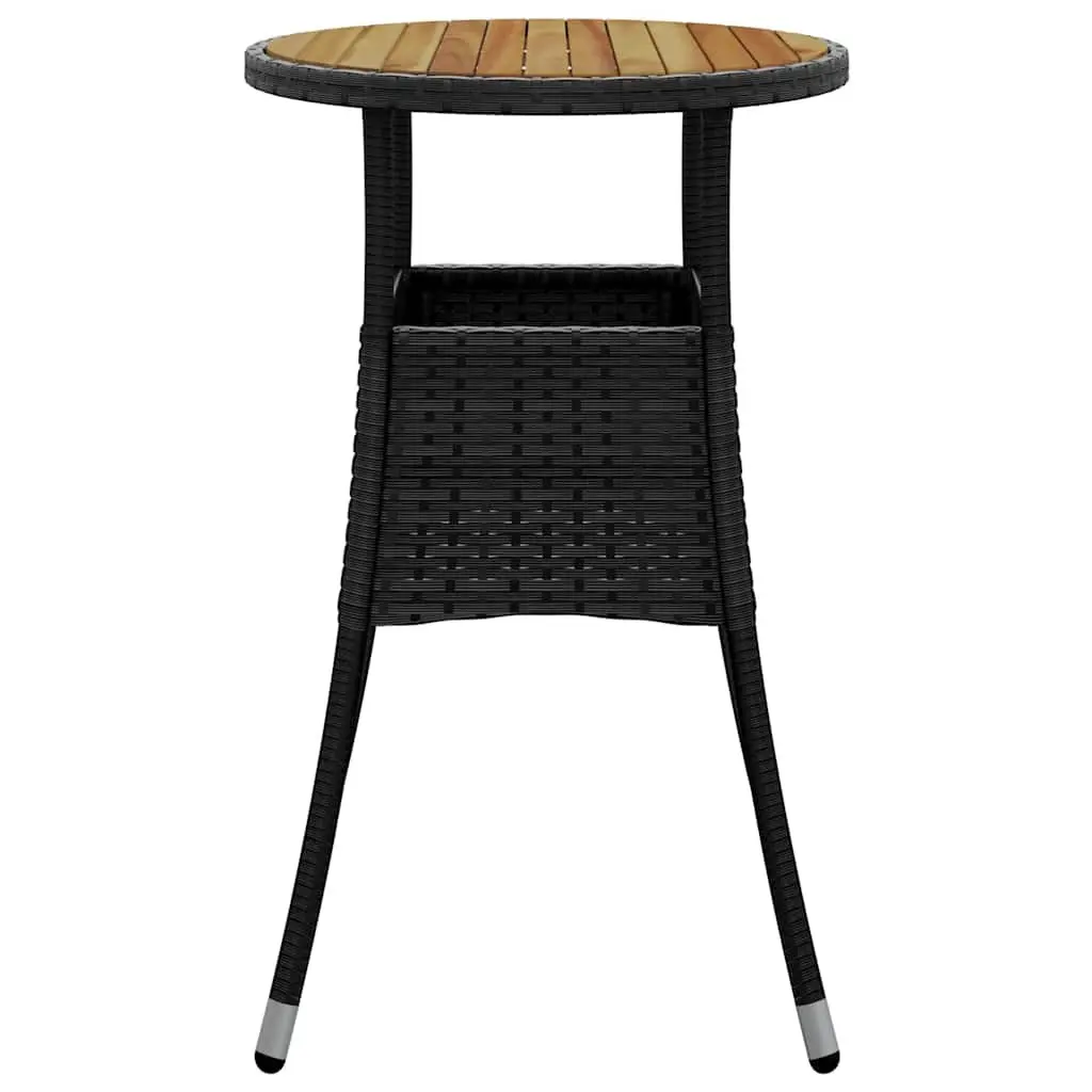 Garden Table Ø60x75 cm Acacia Wood Poly Rattan Black Outdoor Patio Furniture