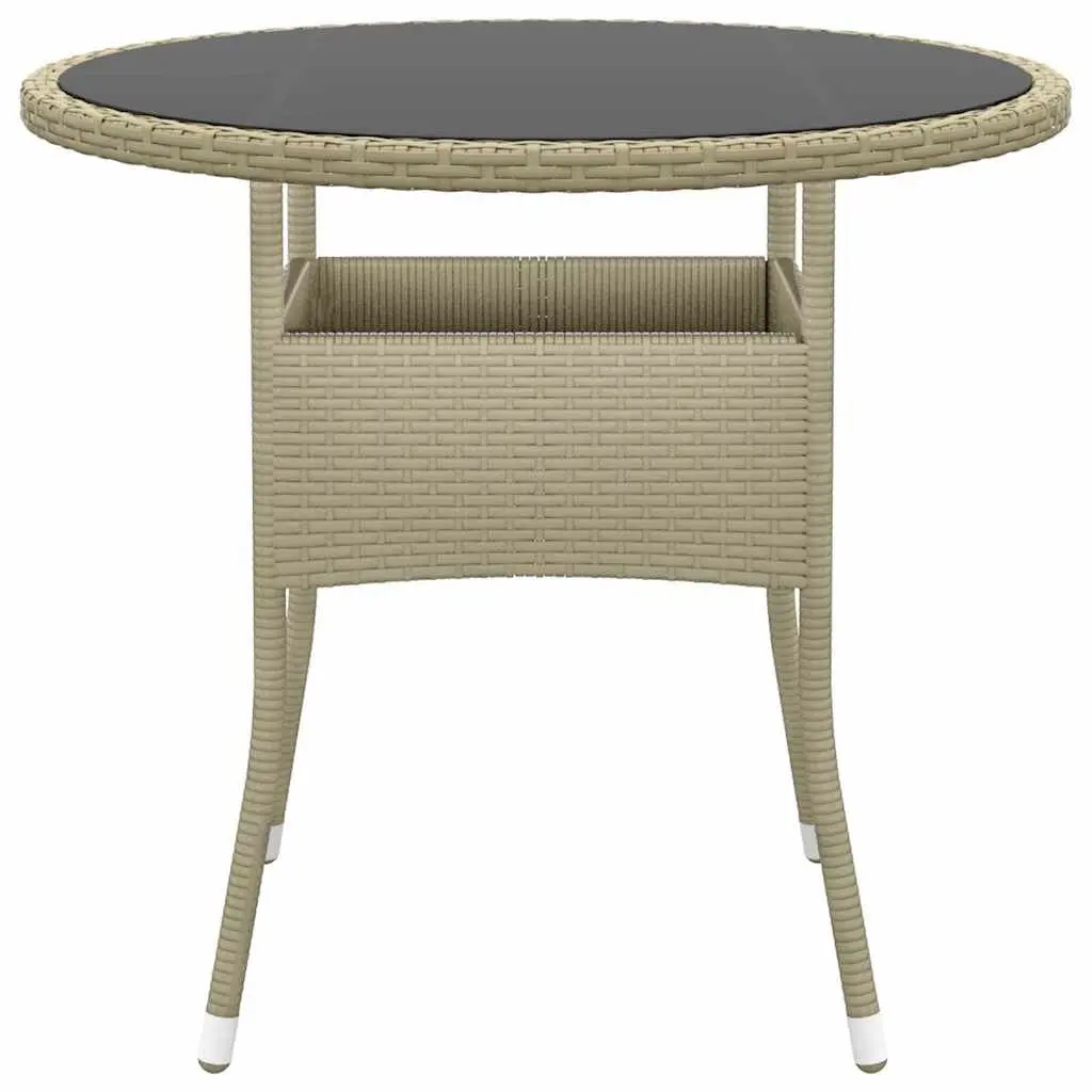 Garden Table Round Ø80cm Outdoor Patio Furniture Tempered Glass Poly Rattan