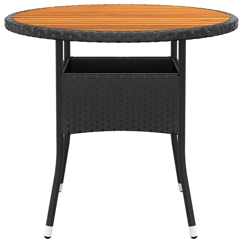 Round Garden Table Acacia Wood Poly Rattan 80cm Outdoor Furniture Black 75cm Height
