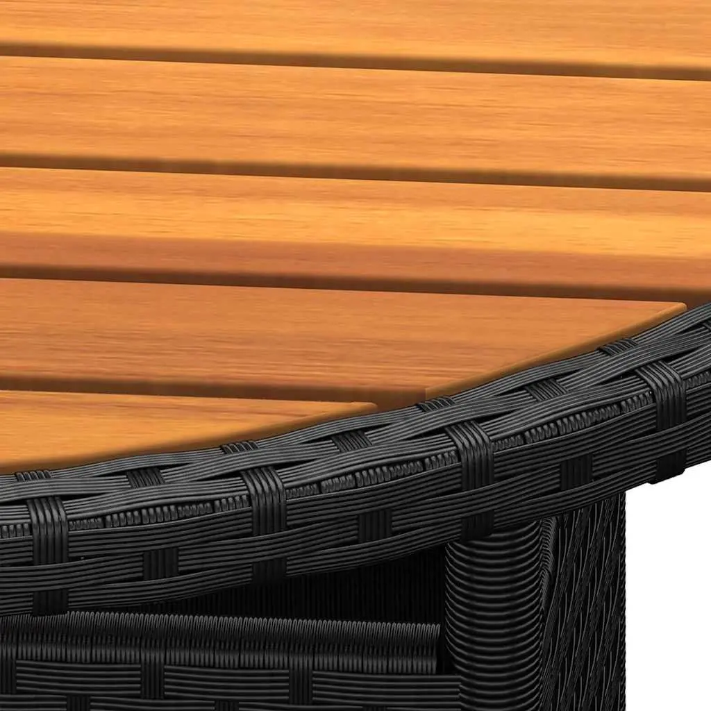 Round Garden Table Acacia Wood Poly Rattan 80cm Outdoor Furniture Black 75cm Height