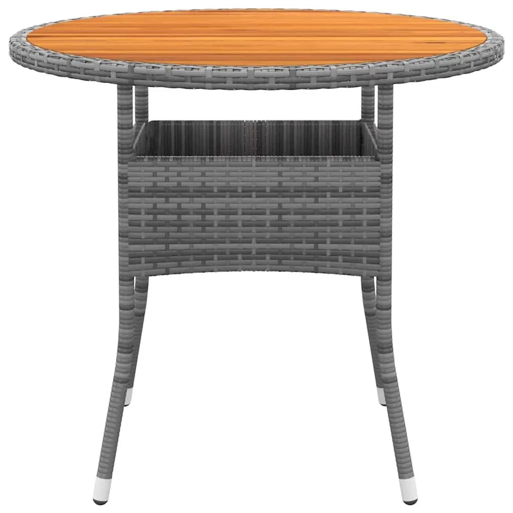 Round Garden Table Acacia Wood Grey Steel Frame Poly Rattan Ø80cm Outdoor Patio 75cm Height