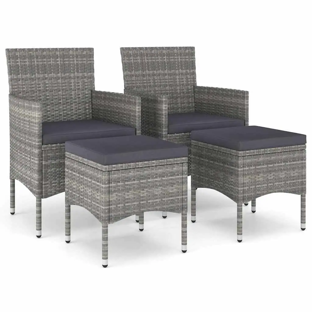 4 Piece Outdoor Garden Chair and Stool Set Powder Coated Steel Frame PE Rattan Grey