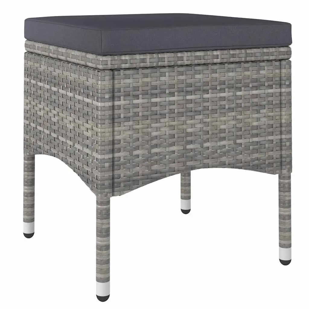 4 Piece Outdoor Patio Furniture Set Grey Rattan Chair and Stool with Cushions