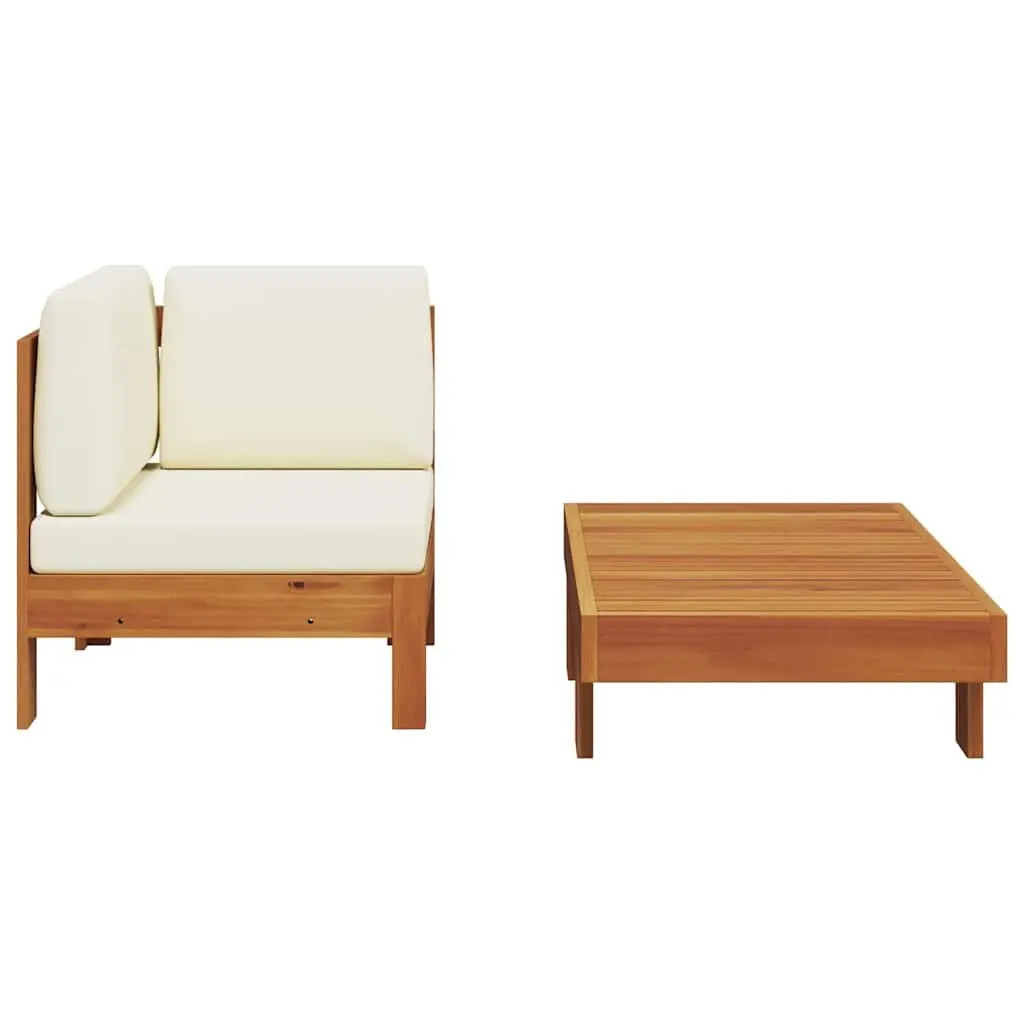 2 Piece Outdoor Garden Lounge Set Acacia Wood Sofa Table Cream Cushions