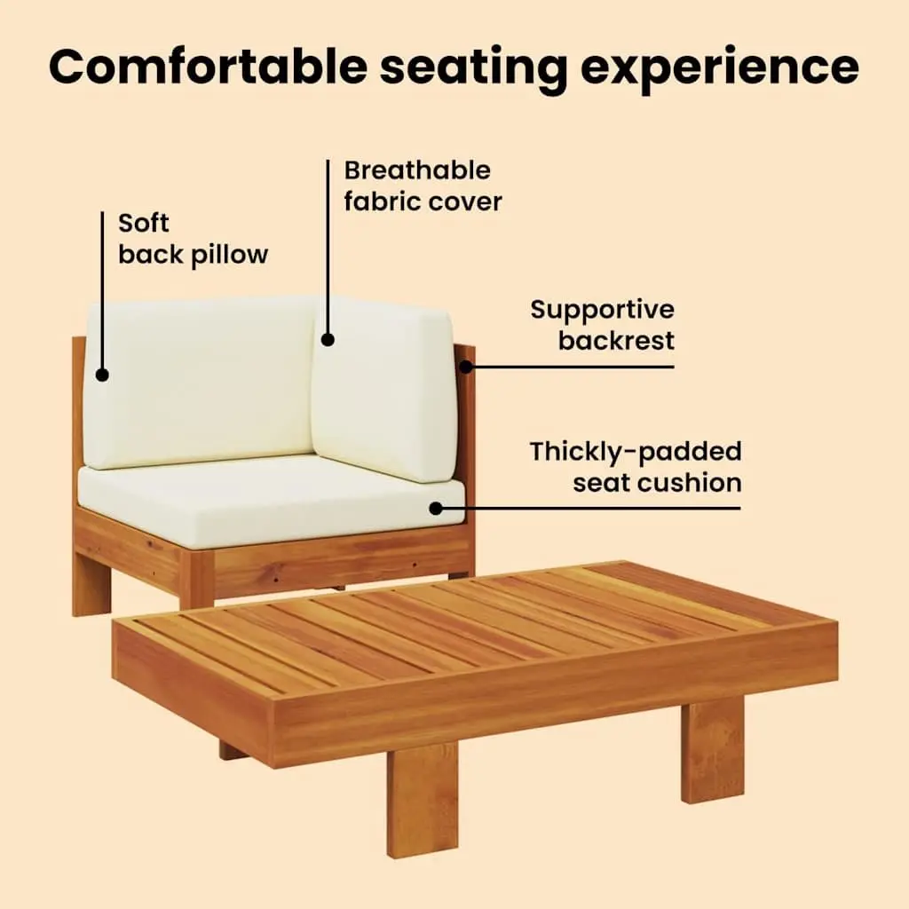 2 Piece Outdoor Garden Lounge Set Acacia Wood Sofa Table Cream Cushions