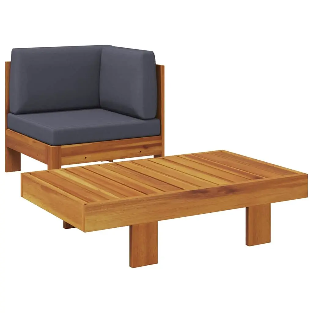 Outdoor Sectional Lounge Set 2 Piece Garden Sofa Table Grey Cushions Wood